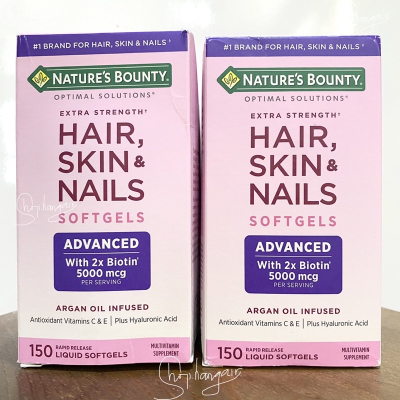 Viên mọc tóc, giảm rụng, chắc khoẻ móng Nature’s Bounty biotin hair skin nails 150v mẫu mới