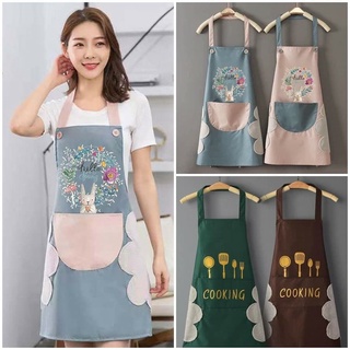 Tạp dề, tạp dề chống thấm nước có lau tay họa tiết thỏ xinh có hai nút to nhiều màu sắc