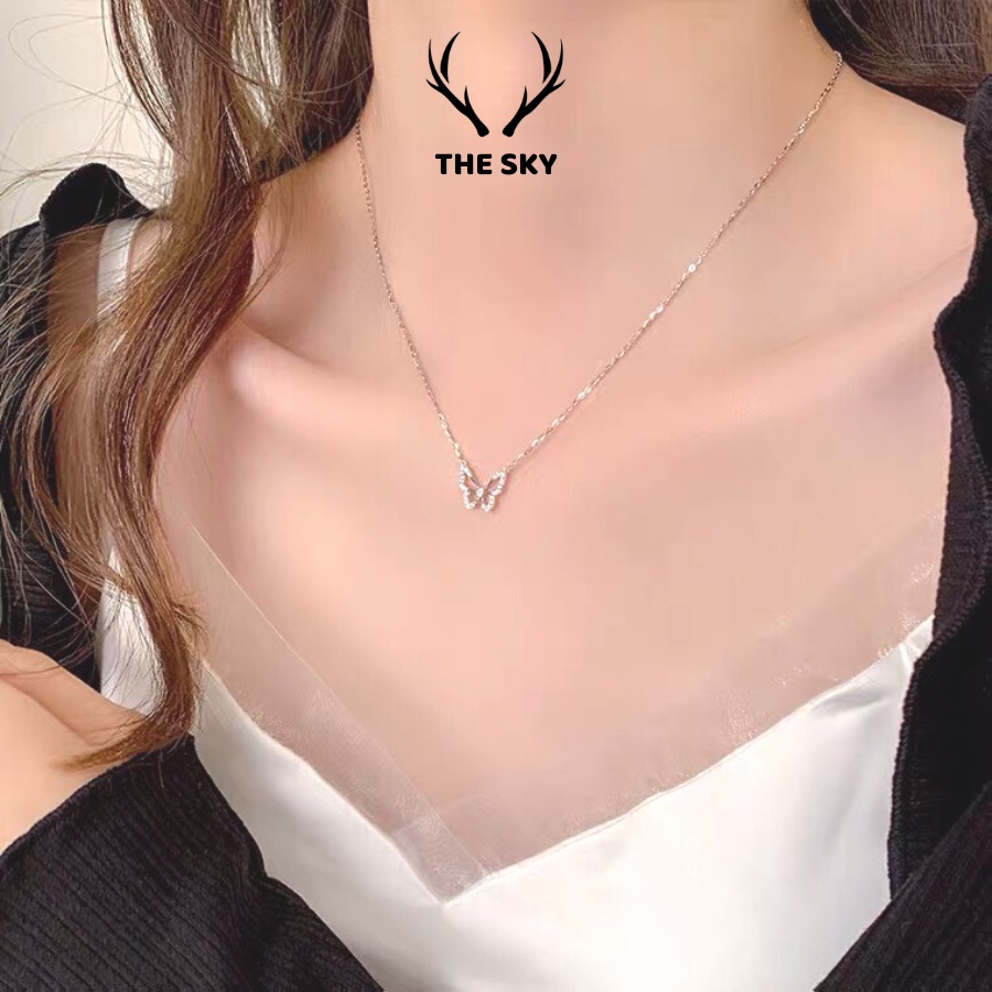 Dây Chuyền Bạc DC1019 Sợi Mảnh Kèm Mặt Hồ Điệp đính đá sang trọng hot Trend