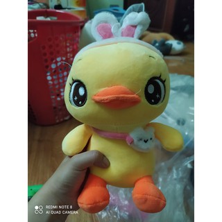 Gấu bông thú nhồi bông vịt vàng đội mũ thỏ