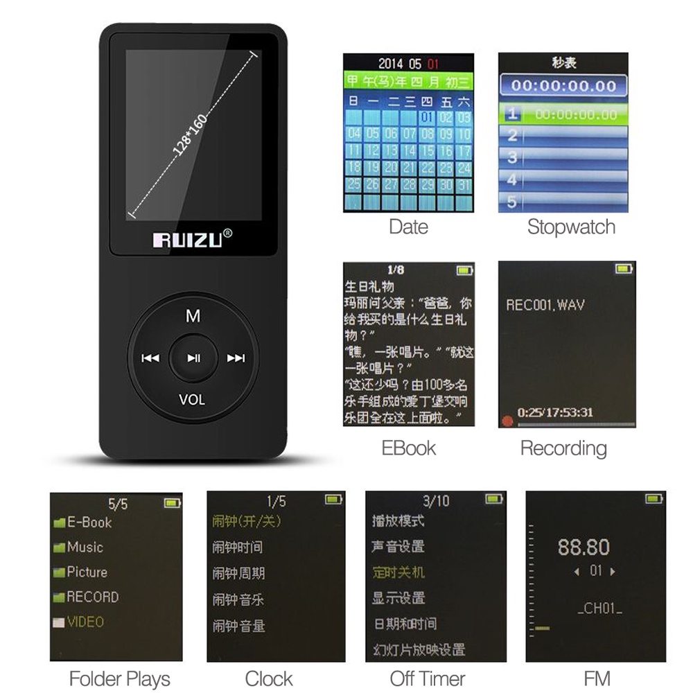 Máy nghe nhạc MP3 FAAEAL RUIZU X02 4GB 8GB 16GB hỗ trợ thẻ nhớ SD tiện lợi