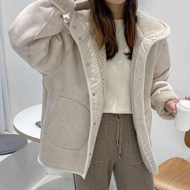 Áo Khoác Len Lông Cừu Dày Hai Mặt Dáng Rộng Phong Cách Hàn Quốc Thời Trang Mùa Đông Hàng Mới 2023 Dành Cho Bạn Nữ