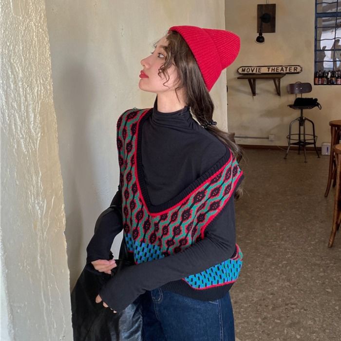 Áo len không tay cổ chữ v dáng rộng thiết kế mới thời trang dành cho nữ