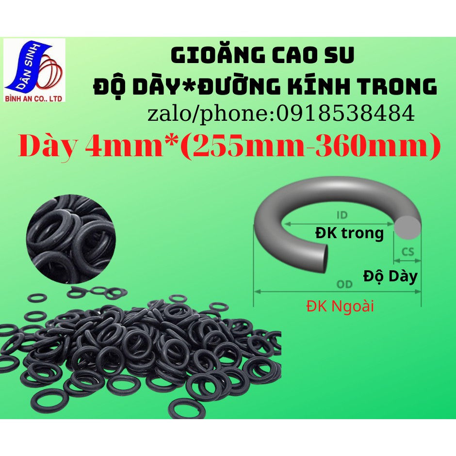Dày 4mm * (255mm đến 350mm ,Đường kính trong) Gioăng cao su NBR70