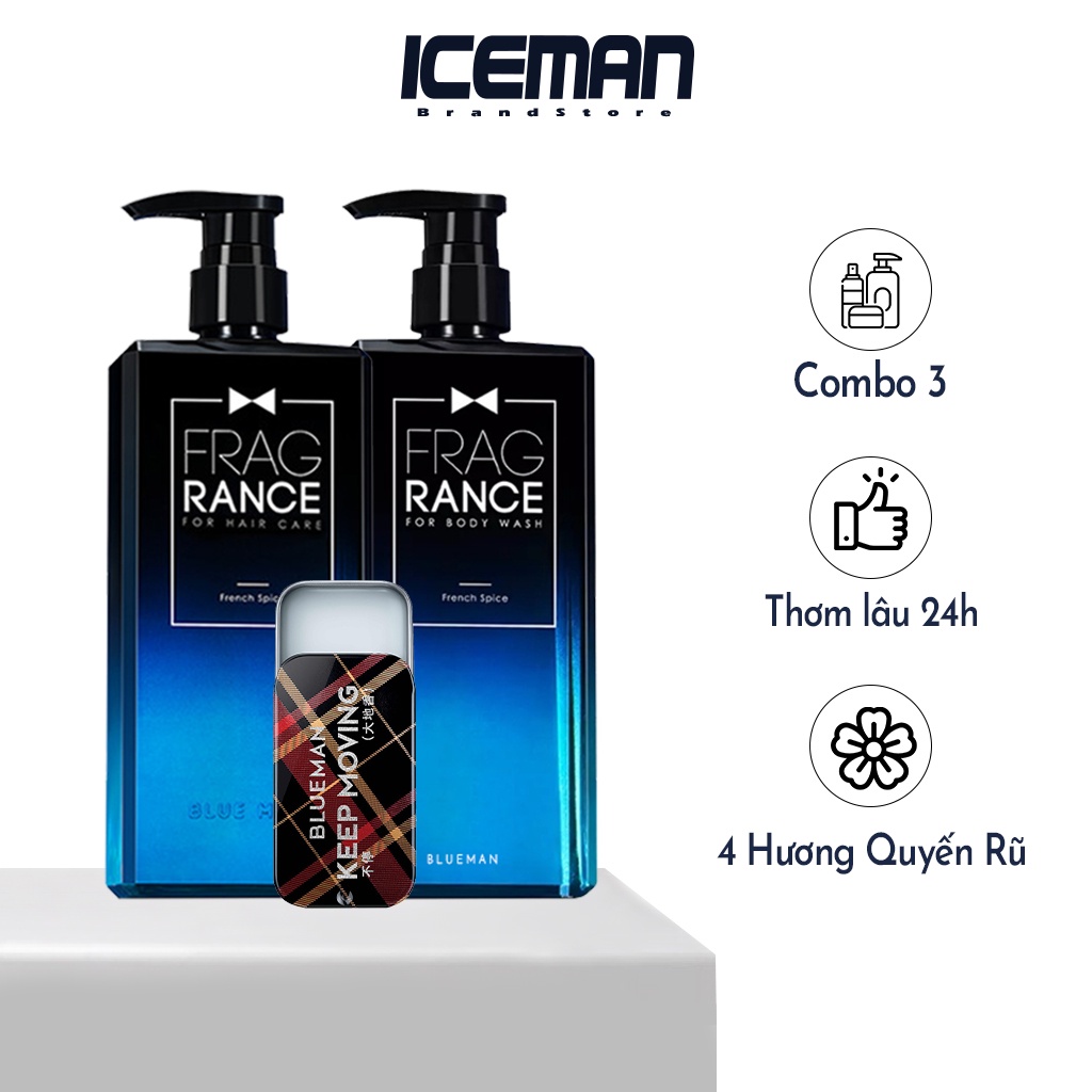 Bộ 3 Combo Sữa Tắm Nam Ocean &amp; Dầu Gội Dưỡng Tóc &amp; Nước Hoa Khô BLUEMAN Hương Thơm Lịch Lãm ZL71 ZL178 ZL97