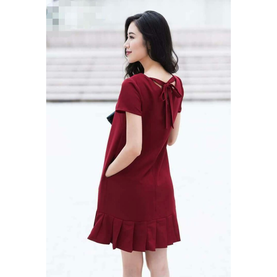 Váy chân xếp buộc nơ lưng - Thời trang thiêt kế 50-120kg. Mẫu ms 95