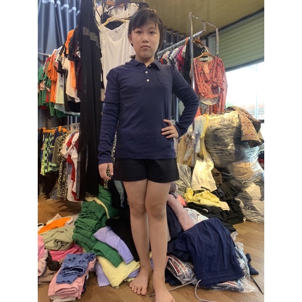 Áo cotton thu đông cổ bẻ bé gái, hàng dư