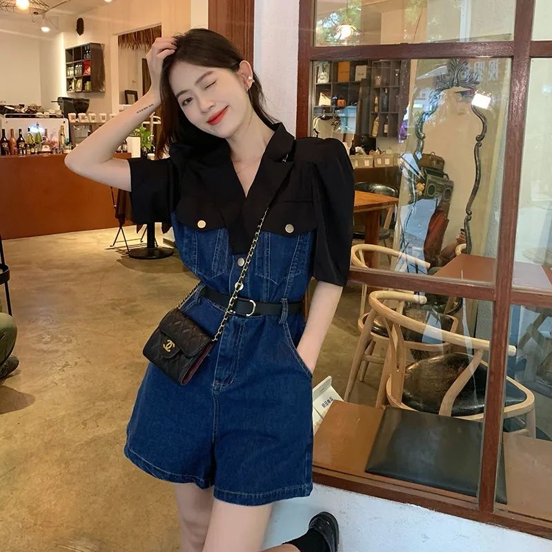 Jumpsuit denim dạng ngắn thời trang nữ mùa hè