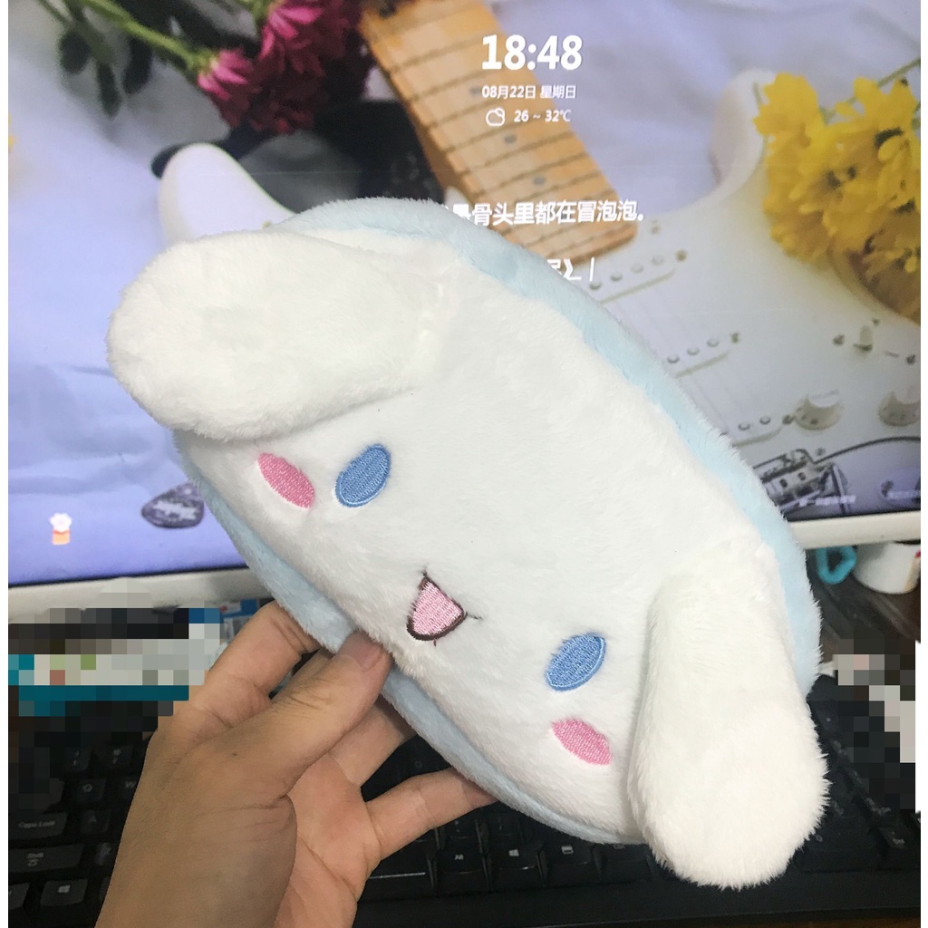 Túi đựng bút hình Cinnamoroll hoạt hình nhồi bông mềm mại màu đen phong cách Nhật Bản