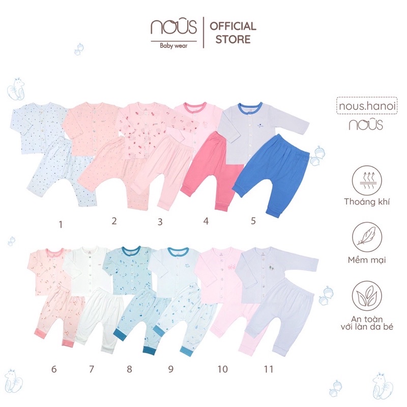 Bộ cài thẳng dài petit Nous size 0-12M