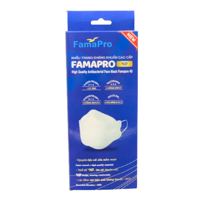 [HỘP-10 CÁI] Khẩu trang y tế cao cấp kháng khuẩn 3 lớp Famapro 4D