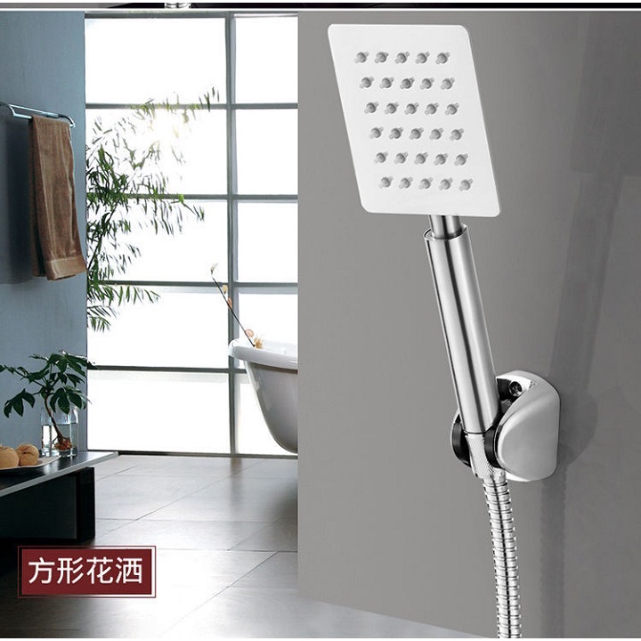 Đầu vòi hoa sen, tay sen INOX mờ vuông dẹt phù hợp với hầu hết mọi loại dây sen - QM.TS034