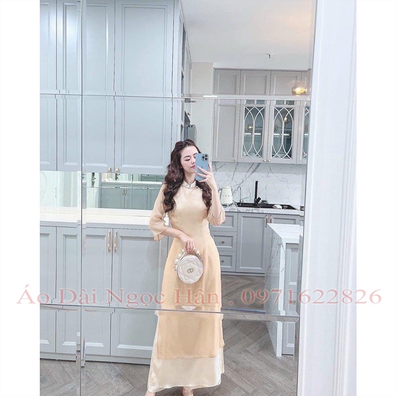 Áo Dài Cách Tân Nữ Voan Tơ Mềm Đính Cúc Tay Loe TK09
