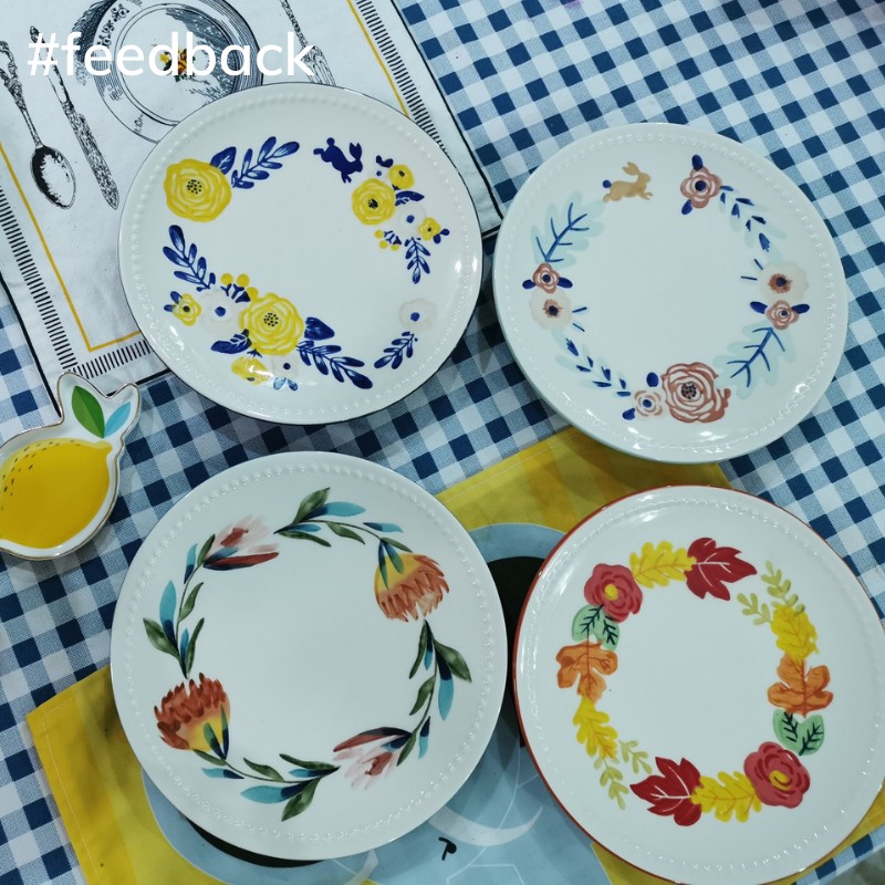 Đĩa sứ trang trí - đĩa tròn phẳng đĩa sâu lòng hoạ tiết hoa lá bốn mùa vẽ tay đựng thức ăn cũng bắt mắt