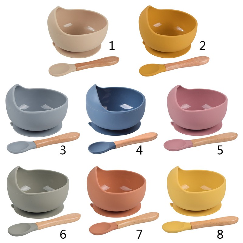 BB 2 Pcs BPA Free Silicone Waterproof Baby Suction Bowl Training Spoon Set Non-Slip Learning Feeding Dish Plate Utensils