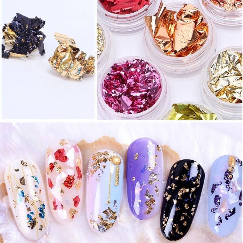 Set 12 Hộp Phụ Kiện Lá Vàng Lấp Lánh Trang Trí Móng Tay