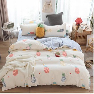 Bộ chăn ga gối cotton poly dứa màu chăn chần bông