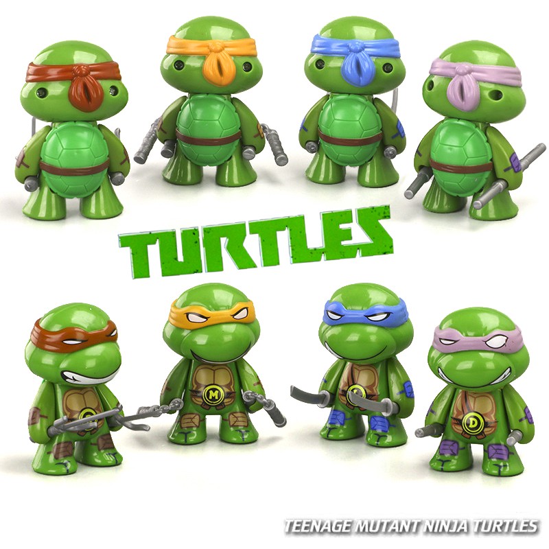 Mô hình - Bộ 04 mô hình Ninja Rùa cao 7 cm Teenage Mutant Turtles Q trang trí Tablo đồ chơi Dontello Leonardo Raphael