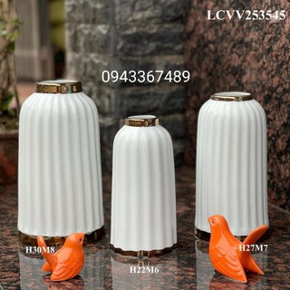 Lọ hoa lồng chim viền vàng, cao 30cm. hàng sứ bát tràng