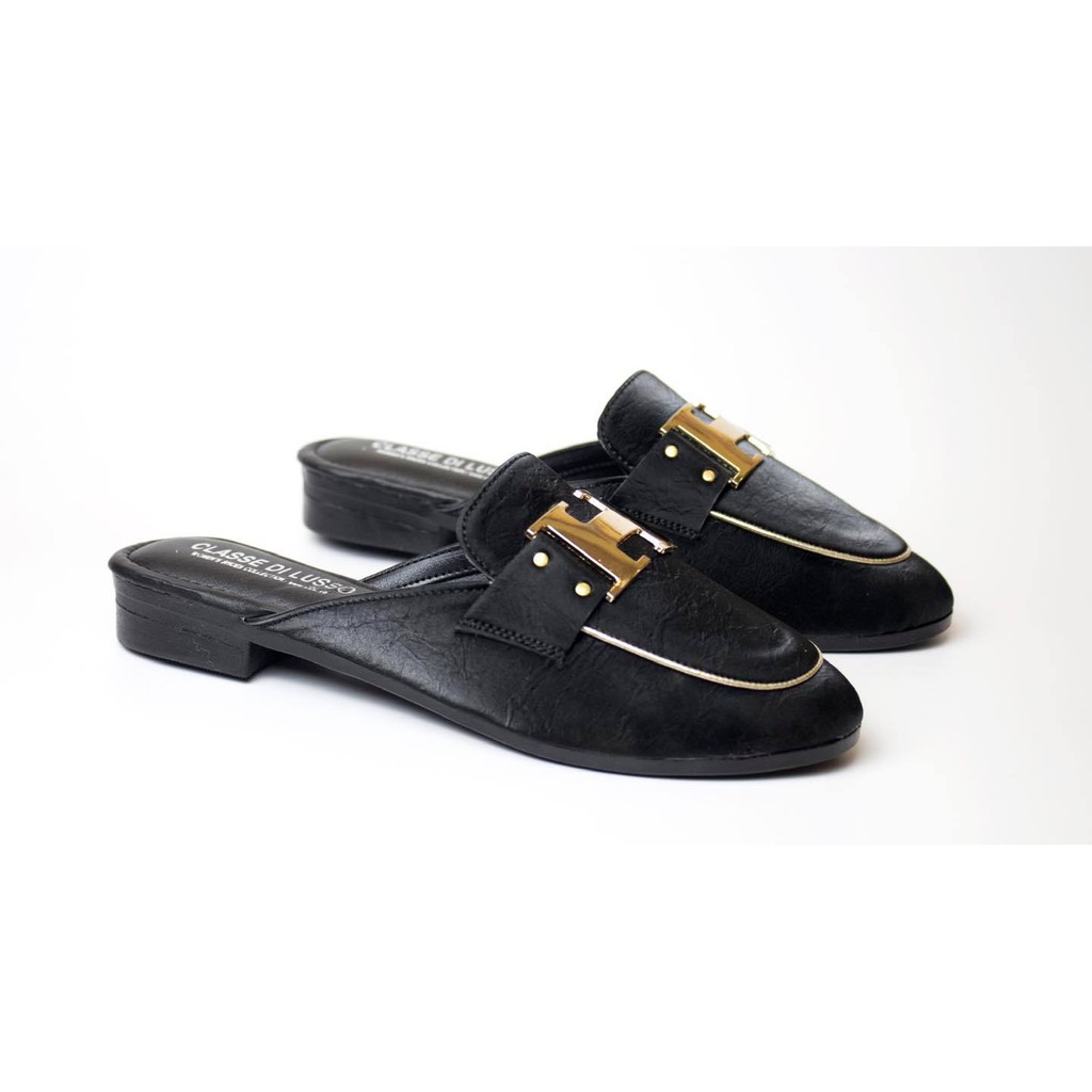 GIÀY SLIPPER NỮ DA NHĂN HELA BLACK SPM020B