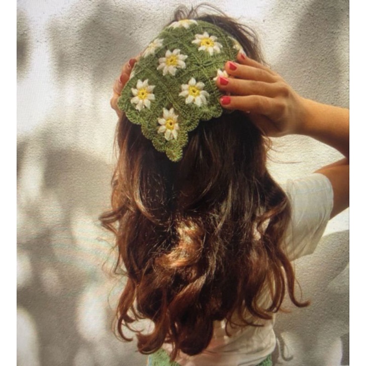 Khăn Bandana len trùm đầu hoa nhí đáng yêu