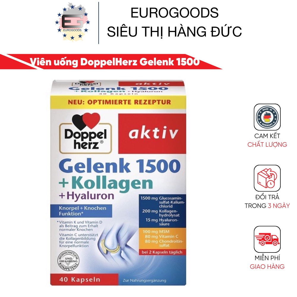 Viên xương khớp ⚡ CAM KẾT CHÍNH HÃNG ⚡ Viên uống hỗ trợ xương khớp DoppelHerz Glucosamin 1500, hộp 40 viên  [Bill Đức]