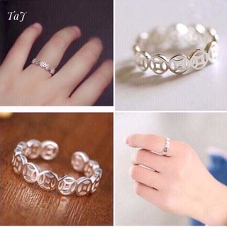 Nhẫn kim tiền bạc trơn hở freesize
