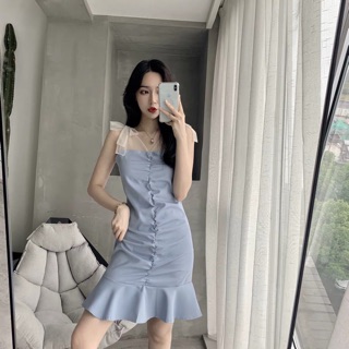 Váy (đầm) xanh dự tiệc đuôi cá, sexy-cá tính