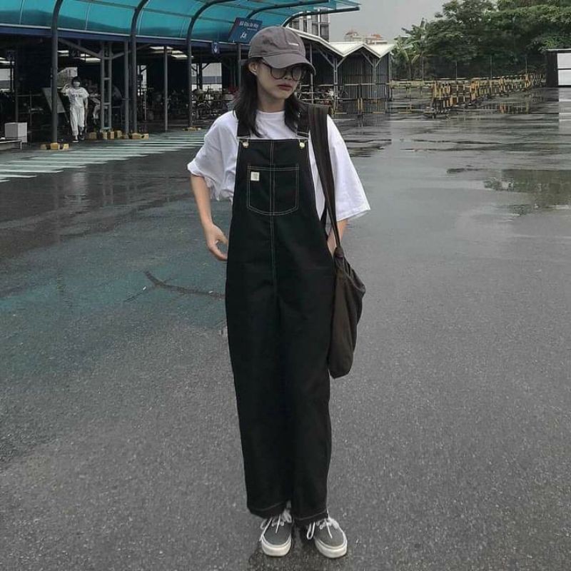 Quần yếm chỉ nổi ống suông xinh xắn