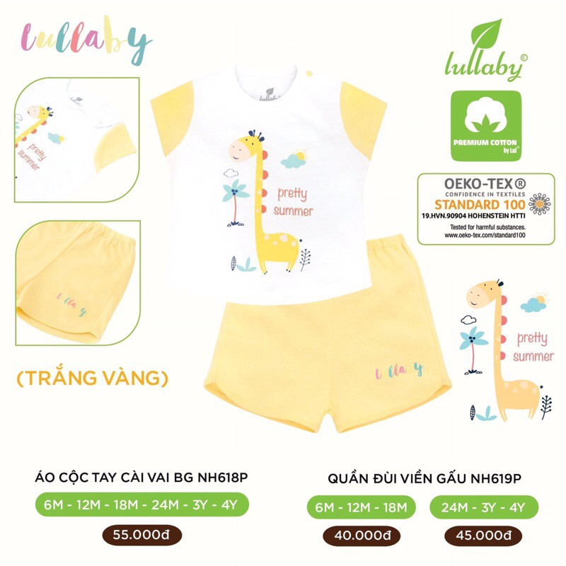 Bộ cộc tay cài vai bé gái Lullaby [NH618P-NH619P] (Sz 6m-4y)