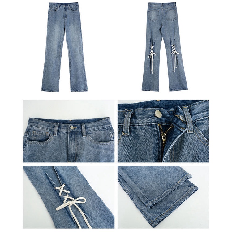 Quần jean ống rộng lưng cao thời trang Hàn Quốc sành điệu cho nữ