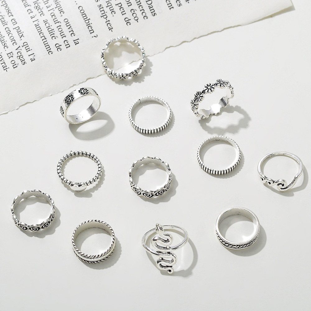 Set nhẫn hợp kim 8 kiểu phong cách retro