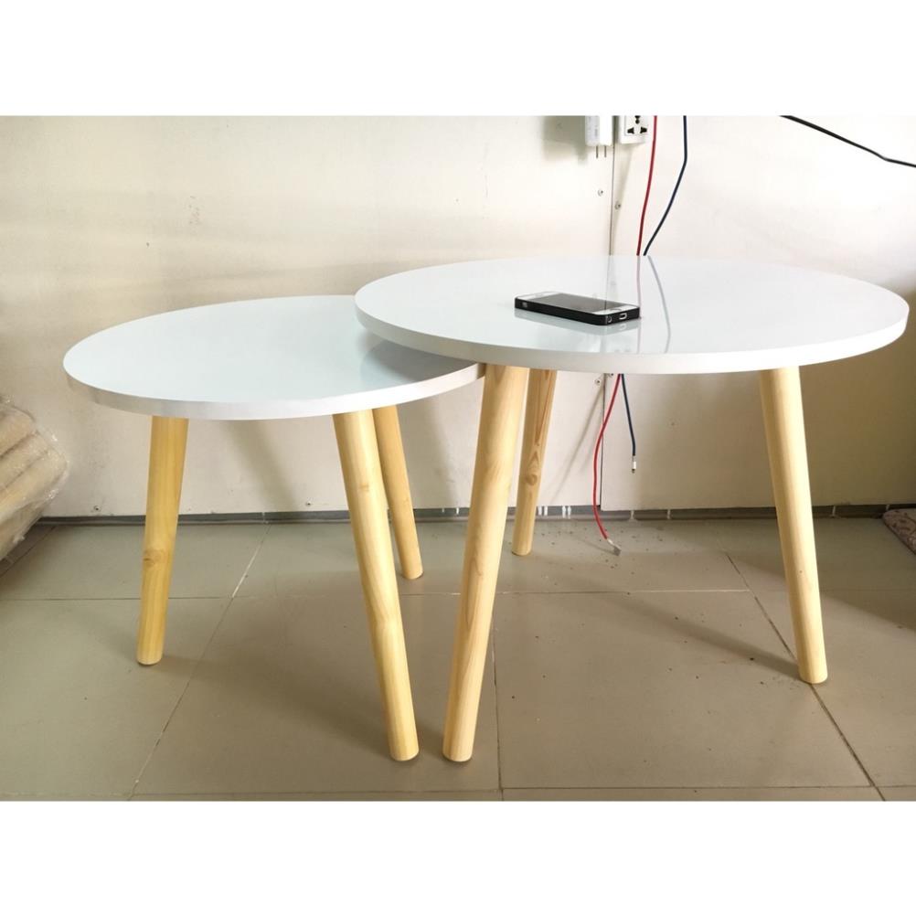 Combo 2 Bàn tròn chân gỗ tự nhiên dùng làm bàn trà, bàn sofa, bàn cafe, bàn ăn, bàn decor phòng khách, bàn đọc sách