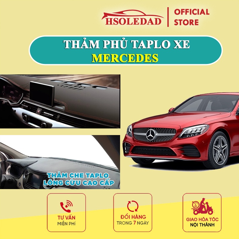 Thảm taplo Mercedes C200 bằng lông Cừu 3 lớp hoặc Da Cacbon