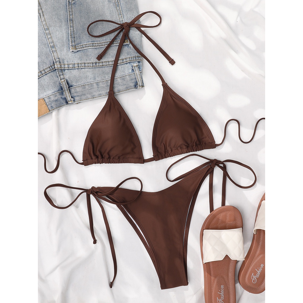 [BKN1499] &lt;ÂU&gt; SET BIKINI NÂU SOCOLA QUẦN THONG/LỌT KHE