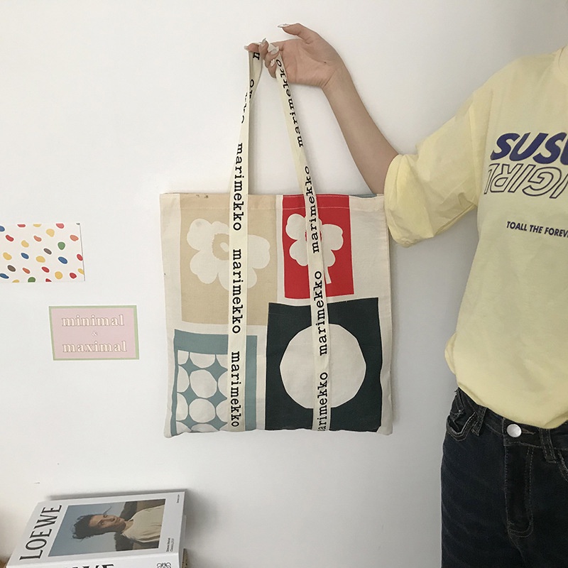 Túi Vải Canvas Đeo Vai In Chữ Marimekko Kỷ Niệm 70 Năm