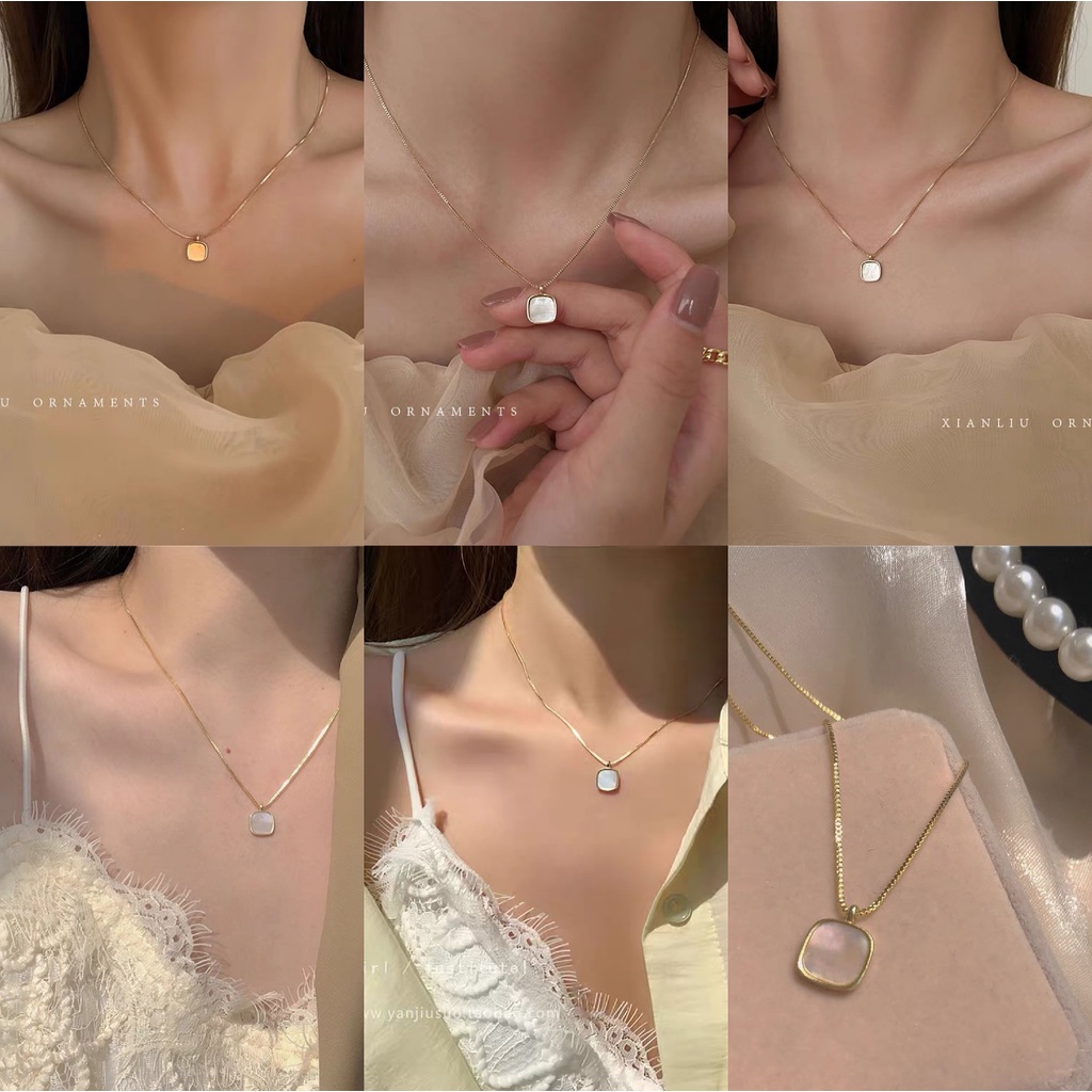Dây chuyền mặt hình vuông phối màu trắng thời trang cho nữ