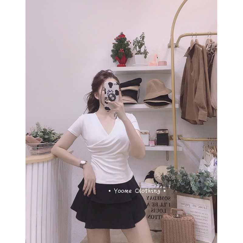 Áo cổ vạt chéo V xếp ly eo chất cottonzip dày dặn co giãn đa chiều cho nữ Yoomeclothing  [ ẢNH THẬT SHOP CHỤP ]