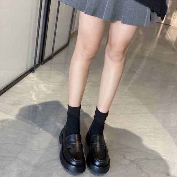 Giày lười da đế dày tăng chiều cao 4cm phong cách Anh Quốc thời trang 2021 cho nữ