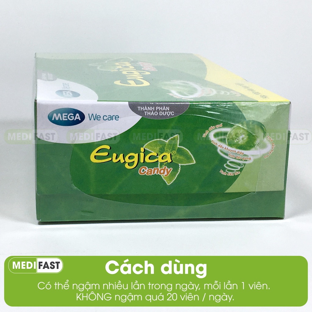 Eugica kẹo ngậm hỗ trợ giảm ho - Hộp 100 viên từ tinh dầu gừng, bạc hà, quế, khuynh diệp