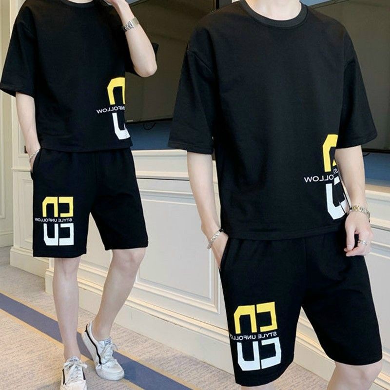 Bộ thể thao nam dạng đùi tay lỡ in chữ phong cách hàn, bộ mặc nhà teen