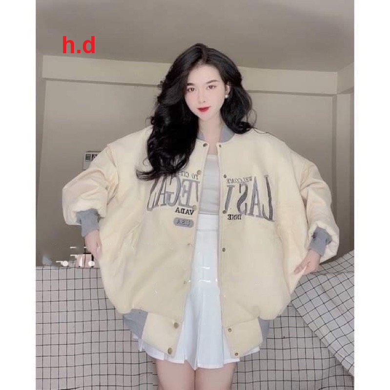 Áo Khoác Nhung Tăm bomber Cao Cấp Unisex Chữ LAS Ulzzang Hàn QUốc