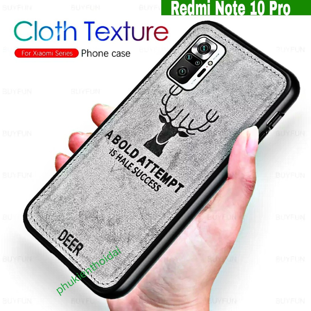 Ốp lưng Redmi Note 10 Pro chống sốc vải đầu hươu nai thời trang siêu bền