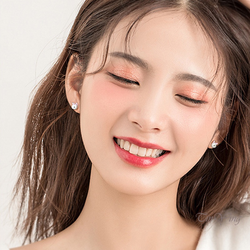 GETNOIVAS Bông Tai Mạ Bạc 925 Hình Thỏ Trắng 3D Thanh Lịch Thời Trang Cho Nữ 925