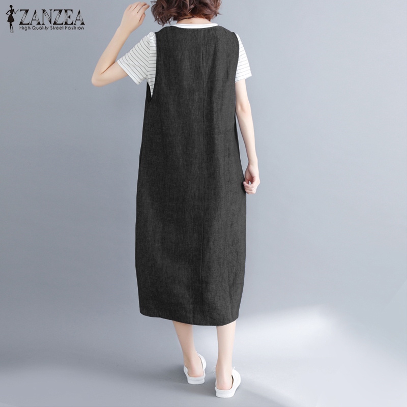 ZANZEA Đầm maxi form rộng sát nách xẻ tà thời trang dành cho nữ | BigBuy360 - bigbuy360.vn
