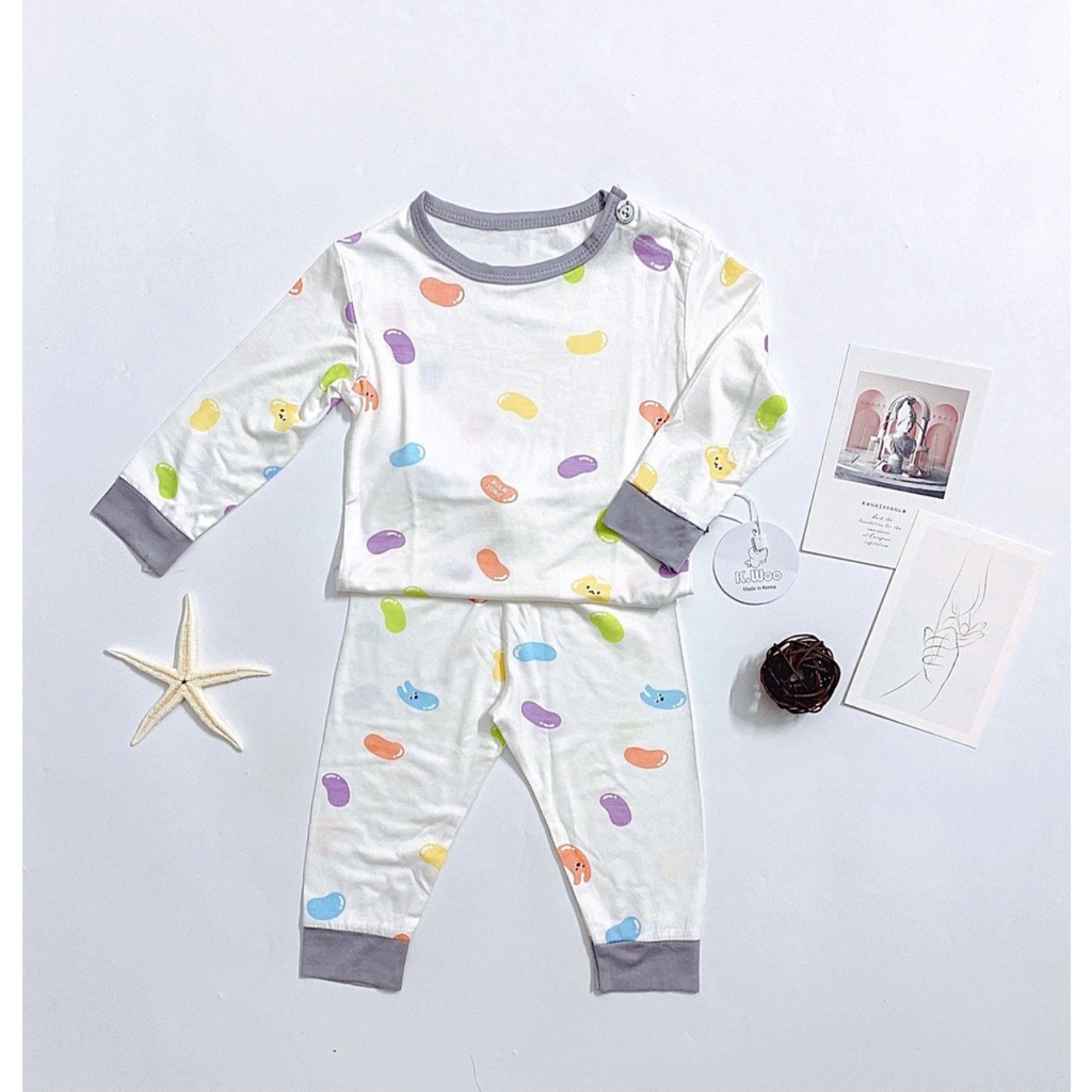 Đồ bộ quần áo dài tay cho bé mặc thu đông - Bộ Dài Tay Thun Lạnh Nền Màu Họa Tiết Mới 2021 Cho Bé Trai Bé Gái AM786