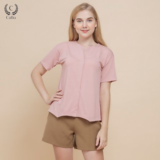 Áo thun nữ Callia cổ v đắp Hami ( Hồng )