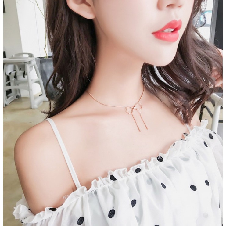 DÂY CHUYỀN MÌ TITAN MÀU VÀNG 24K THẮT HÌNH CHIẾC NƠ TN171 siêu đẹp, bền màu, chuẩn thời trang