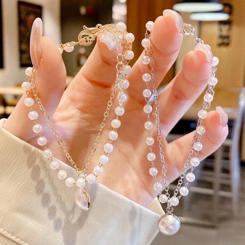 Vòng Tay Hai Lớp Đính Ngọc Trai Nhân Tạo Thời Trang Cho Nữ