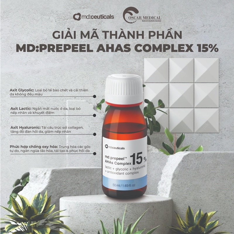 Dung dịch peel căng bóng, mờ thâm MDCeuticals Prepeel AHAs Complex 15% 50ml
